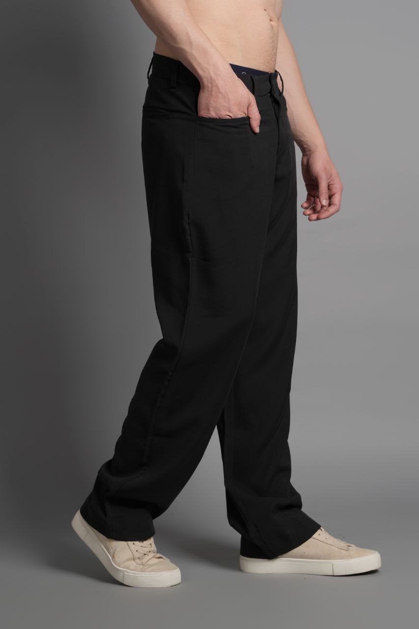 Tensel Kumaş Düz Cep Pantolon Siyah