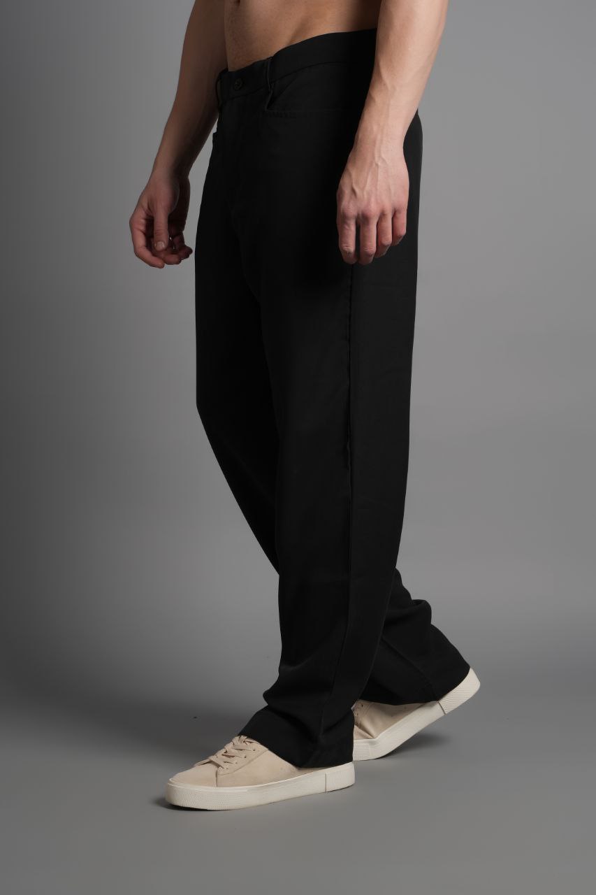 Tensel Kumaş Düz Cep Pantolon Siyah