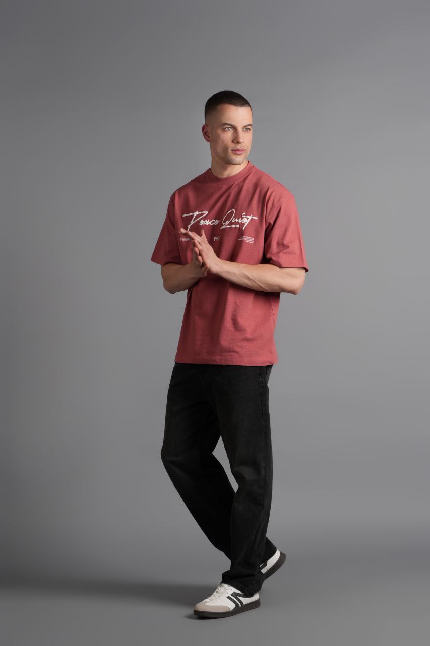 Peace Baskılı T-Shirt Kırmızı